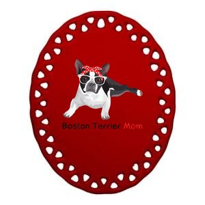 Boston Terrier Mom Bandana Womens Boston Terrier. Dog Ceramic Oval Ornament