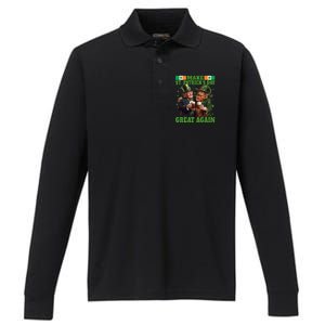 Beer Trump Make St PatrickS Day Great Again Irish Shamrock Performance Long Sleeve Polo