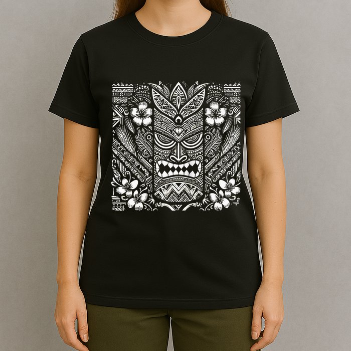 Bohemian Tiki Mask Front & Back Polynesian Style Boho T-Shirt