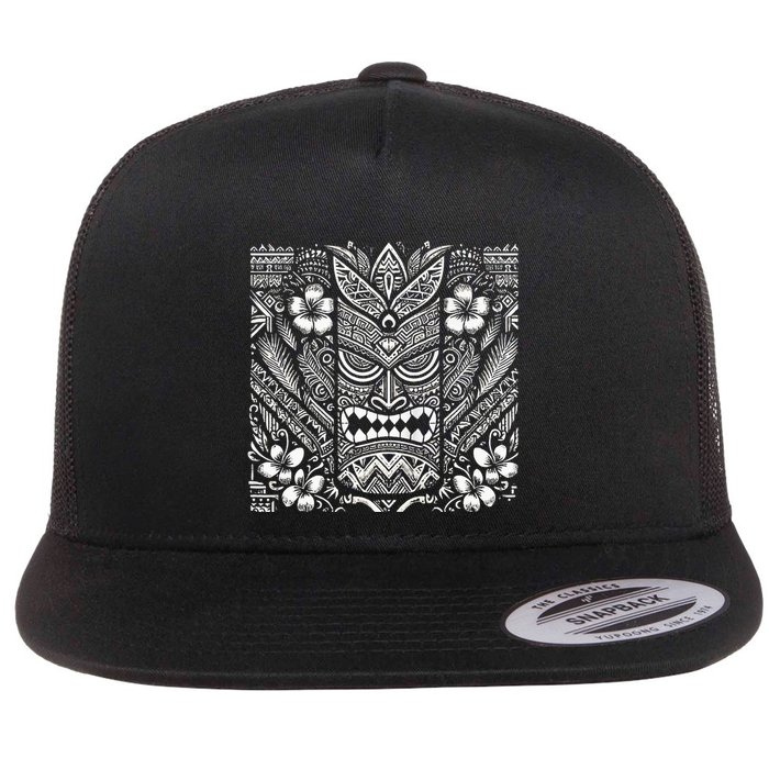 Bohemian Tiki Mask Front & Back Polynesian Style Boho Flat Bill Trucker Hat