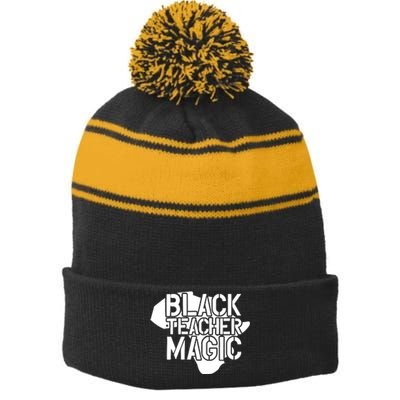 Black Teacher Magic Gift Teacher Black History Month Stripe Pom Pom Beanie