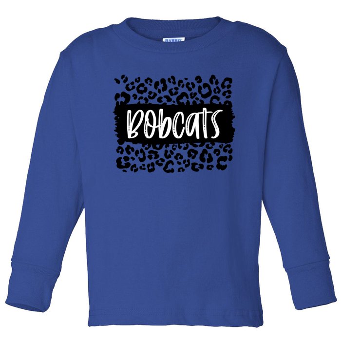 Bobcats Team Mascot School Spirit Game Night Leopard Print Gift Toddler Long Sleeve Shirt