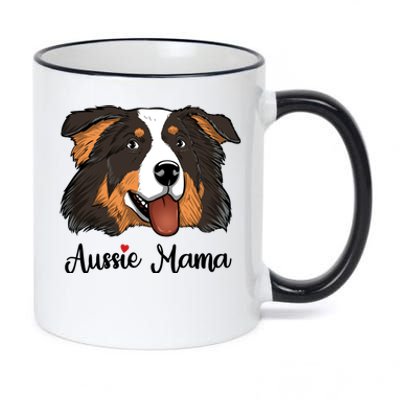 Black Tri Mom Heart Australian Shepherd Mom Aussie Mama Gift 11oz Black Color Changing Mug