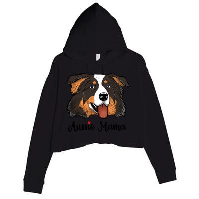 Black Tri Mom Heart Australian Shepherd Mom Aussie Mama Gift Crop Fleece Hoodie