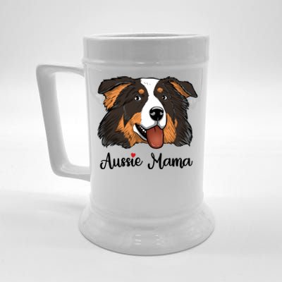 Black Tri Mom Heart Australian Shepherd Mom Aussie Mama Gift Beer Stein