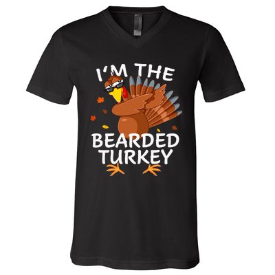 Bearded Turkey Matching Outfit Thanksgiving Pajamas V-Neck T-Shirt