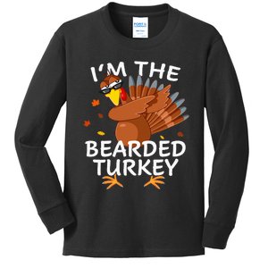 Bearded Turkey Matching Outfit Thanksgiving Pajamas Kids Long Sleeve Shirt