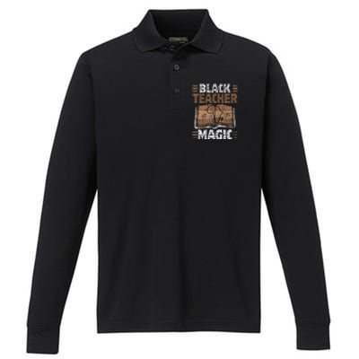 Black Teacher Magic Melanin Pride Black History Month Performance Long Sleeve Polo