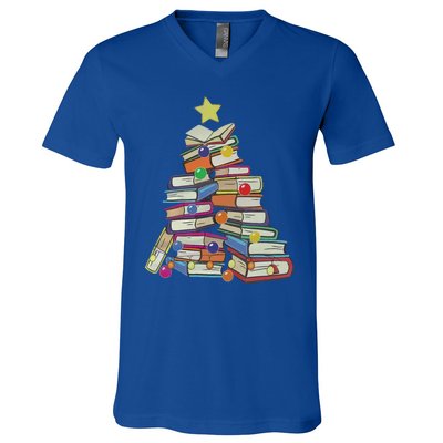 Books Tree Merry Christmas Book Lover Literature Readers Gift V-Neck T-Shirt