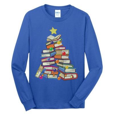 Books Tree Merry Christmas Book Lover Literature Readers Gift Tall Long Sleeve T-Shirt