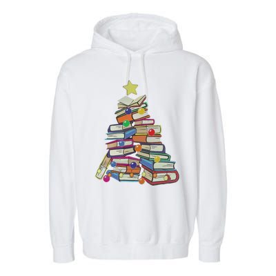 Books Tree Merry Christmas Book Lover Literature Readers Gift Garment-Dyed Fleece Hoodie