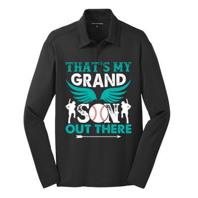 Baseball That's My Grandson Out There Silk Touch Performance Long Sleeve Polo