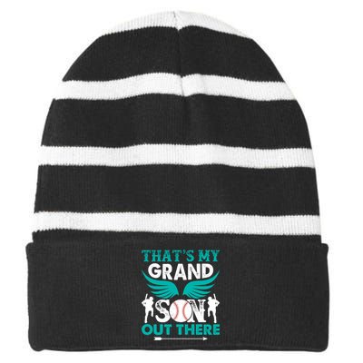 Baseball That's My Grandson Out There Striped Beanie with Solid Band