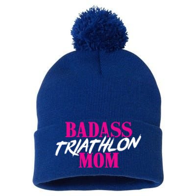 Badass Triathlon Mom Of A Triathlete Gift Pom Pom 12in Knit Beanie