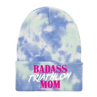 Badass Triathlon Mom Of A Triathlete Gift Tie Dye 12in Knit Beanie