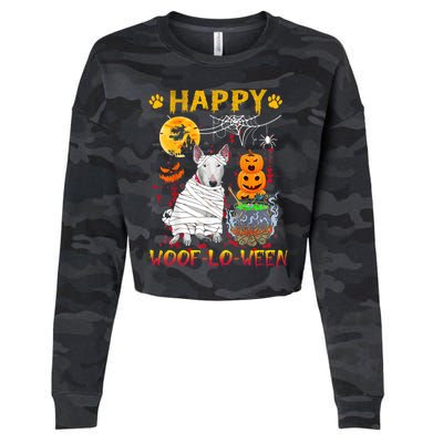 Bull Terrier Mummy Happy Woofgreat Giftlogreat Giftween Halloween Pumpkin Gift Cropped Pullover Crew