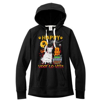 Bull Terrier Mummy Happy Woofgreat Giftlogreat Giftween Halloween Pumpkin Gift Women's Fleece Hoodie