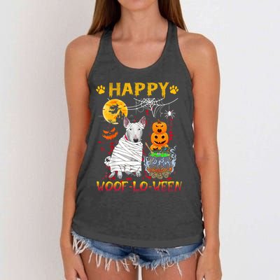 Bull Terrier Mummy Happy Woofgreat Giftlogreat Giftween Halloween Pumpkin Gift Women's Knotted Racerback Tank