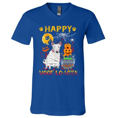 Bull Terrier Mummy Happy Woofgreat Giftlogreat Giftween Halloween Pumpkin Gift V-Neck T-Shirt