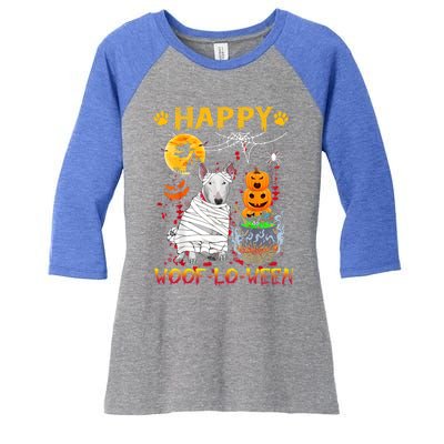 Bull Terrier Mummy Happy Woofgreat Giftlogreat Giftween Halloween Pumpkin Gift Women's Tri-Blend 3/4-Sleeve Raglan Shirt