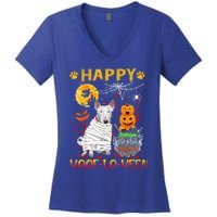 Bull Terrier Mummy Happy Woofgreat Giftlogreat Giftween Halloween Pumpkin Gift Women's V-Neck T-Shirt