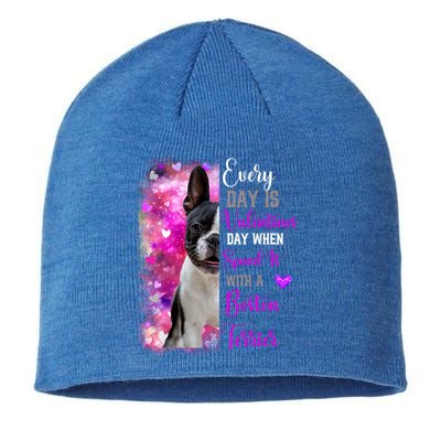 Boston Terrier Mom Funny Valentines Day Dog Lovers Hearts Cute Gift Sustainable Beanie