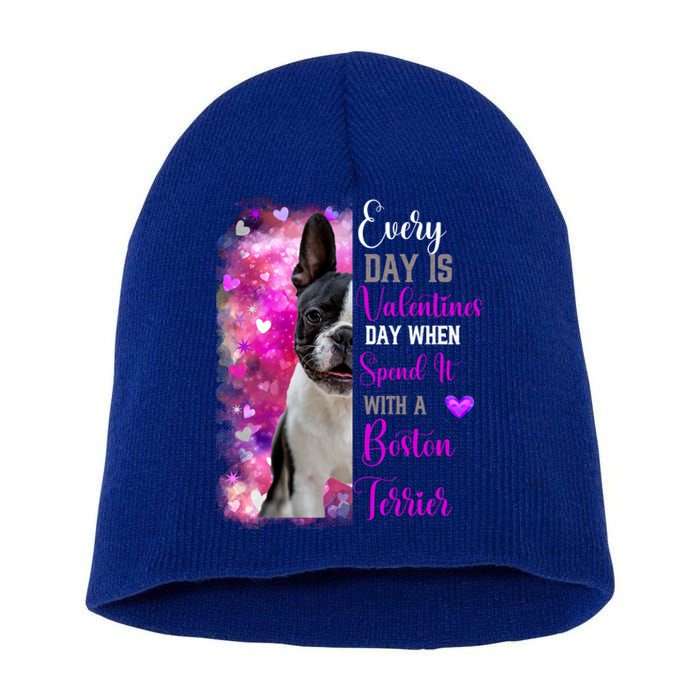 Boston Terrier Mom Funny Valentines Day Dog Lovers Hearts Cute Gift Short Acrylic Beanie