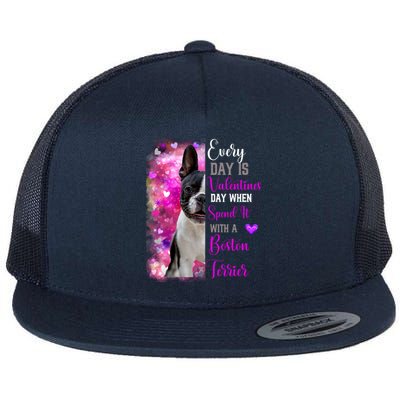 Boston Terrier Mom Funny Valentines Day Dog Lovers Hearts Cute Gift Flat Bill Trucker Hat