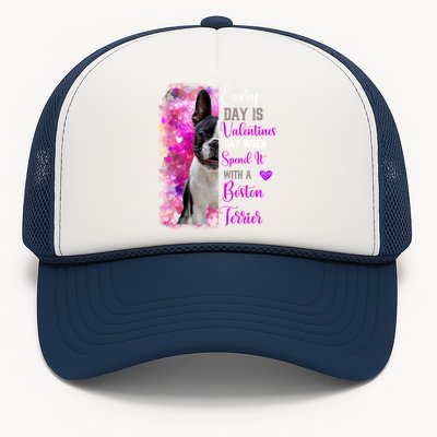 Boston Terrier Mom Funny Valentines Day Dog Lovers Hearts Cute Gift Trucker Hat