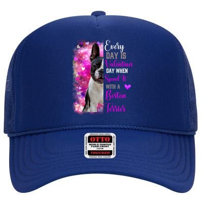 Boston Terrier Mom Funny Valentines Day Dog Lovers Hearts Cute Gift High Crown Mesh Back Trucker Hat