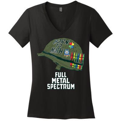 Born To Math Full Metal Spectrum Autism Awareness Women's V-Neck T-Shirt