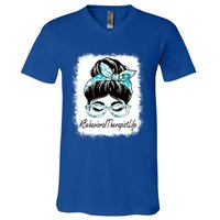 Behavioral Therapist Messy Bun Bleached World Health Day Gift V-Neck T-Shirt