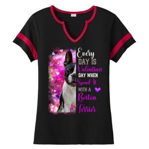 Boston Terrier Mom Funny Valentines Day Dog Lovers Hearts Gift Ladies Halftime Notch Neck Tee