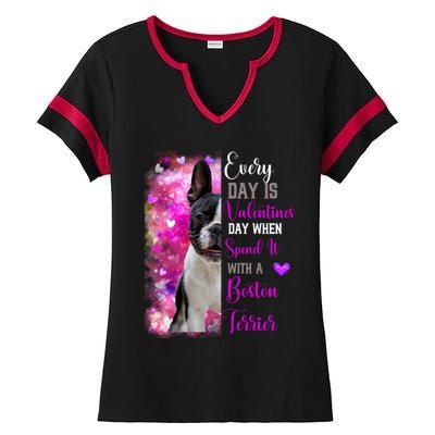 Boston Terrier Mom Funny Valentines Day Dog Lovers Hearts Gift Ladies Halftime Notch Neck Tee