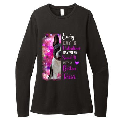 Boston Terrier Mom Funny Valentines Day Dog Lovers Hearts Gift Womens CVC Long Sleeve Shirt