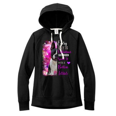 Boston Terrier Mom Funny Valentines Day Dog Lovers Hearts Gift Women's Fleece Hoodie