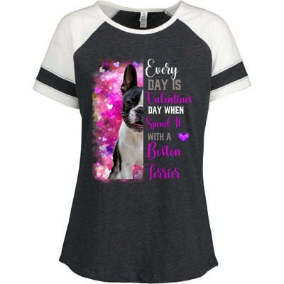 Boston Terrier Mom Funny Valentines Day Dog Lovers Hearts Gift Enza Ladies Jersey Colorblock Tee