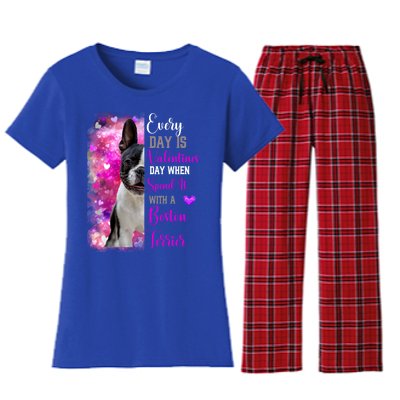 Boston Terrier Mom Funny Valentines Day Dog Lovers Hearts Gift Women's Flannel Pajama Set