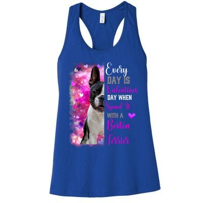 Boston Terrier Mom Funny Valentines Day Dog Lovers Hearts Gift Women's Racerback Tank