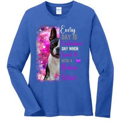 Boston Terrier Mom Funny Valentines Day Dog Lovers Hearts Gift Ladies Long Sleeve Shirt