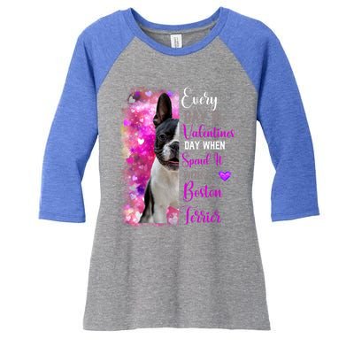 Boston Terrier Mom Funny Valentines Day Dog Lovers Hearts Gift Women's Tri-Blend 3/4-Sleeve Raglan Shirt