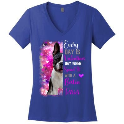 Boston Terrier Mom Funny Valentines Day Dog Lovers Hearts Gift Women's V-Neck T-Shirt