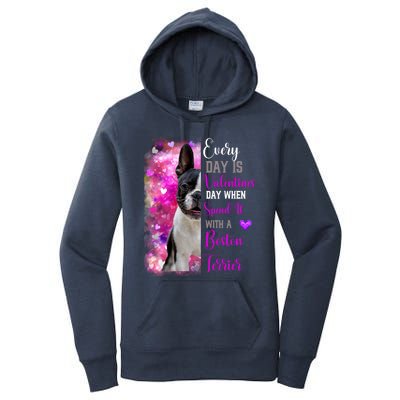 Boston Terrier Mom Funny Valentines Day Dog Lovers Hearts Gift Women's Pullover Hoodie