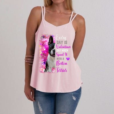 Boston Terrier Mom Funny Valentines Day Dog Lovers Hearts Gift Women's Strappy Tank