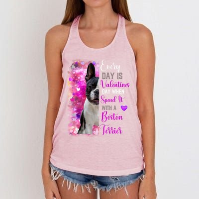 Boston Terrier Mom Funny Valentines Day Dog Lovers Hearts Gift Women's Knotted Racerback Tank