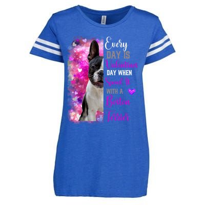 Boston Terrier Mom Funny Valentines Day Dog Lovers Hearts Gift Enza Ladies Jersey Football T-Shirt