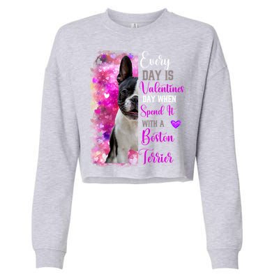 Boston Terrier Mom Funny Valentines Day Dog Lovers Hearts Gift Cropped Pullover Crew