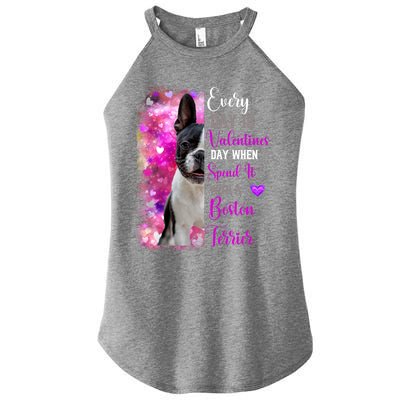 Boston Terrier Mom Funny Valentines Day Dog Lovers Hearts Gift Women’s Perfect Tri Rocker Tank