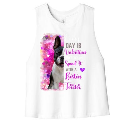 Boston Terrier Mom Funny Valentines Day Dog Lovers Hearts Gift Women's Racerback Cropped Tank