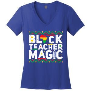 Black Teacher Magic Tee Teacher Black History Month Cute Gift Women's V-Neck T-Shirt